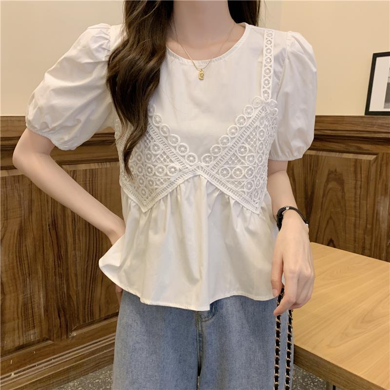 Áo kiểu IELGY tay ngắn ôm dáng ngọt ngào phong cách phương Tây thời trang dành cho nữ