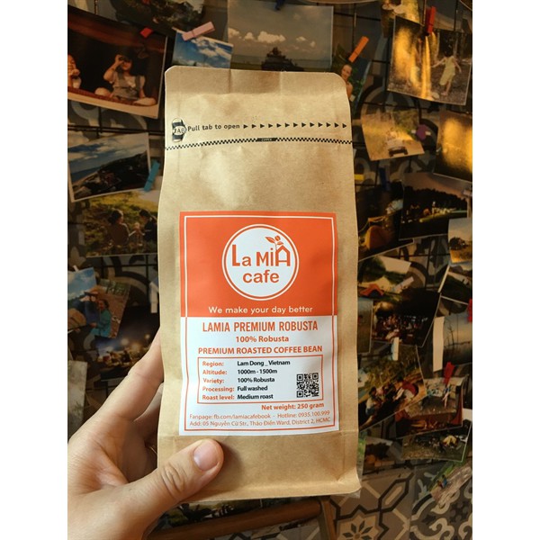 Cà phê hạt rang mộc cao cấp Lamia Premium Robusta (gói 250 gram)
