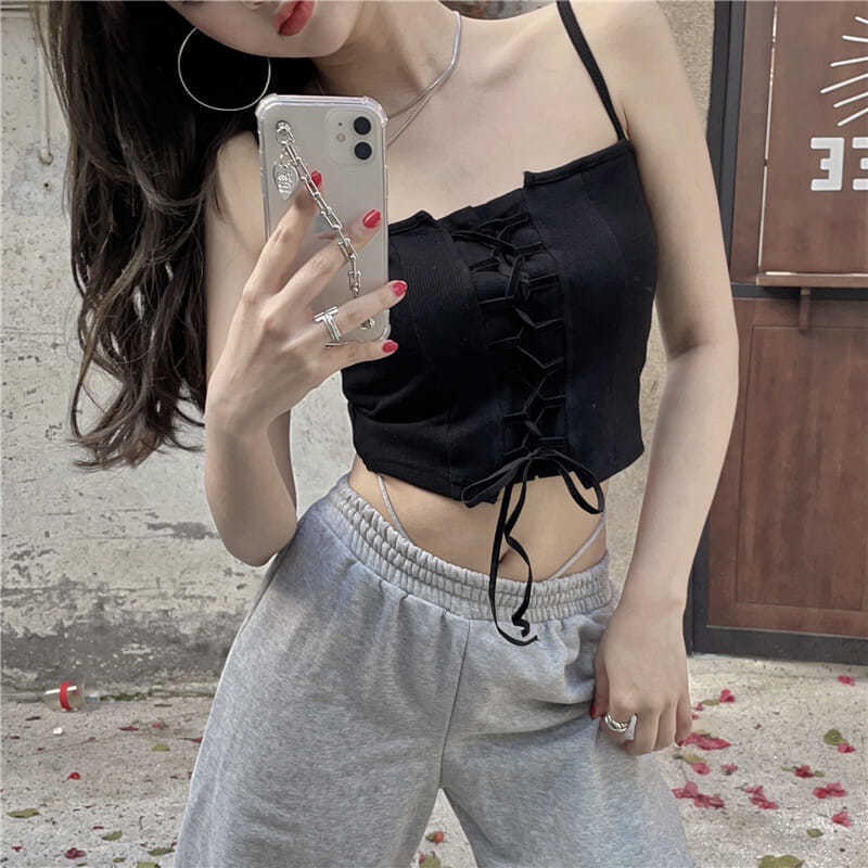 Jiashucheng Áo Hai Dây Dáng Ngắn Cột Dây Thời Trang Mùa Hè 2022 Phong Cách Mới Cho Nữ
