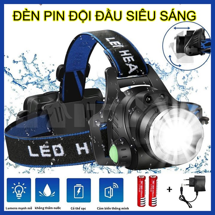 Đèn pin đội đầu siêu sáng 1 bóng Led có Zoom pin trâu chống nước