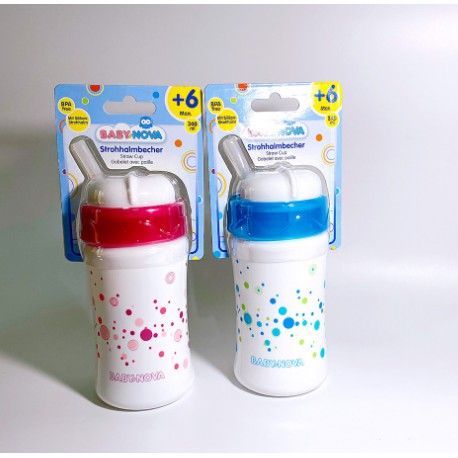 (Xả Kho) Bình Tập Uống Nắp Xoay có Ống Hút Silicon BABY NOVA cho bé - 340ml