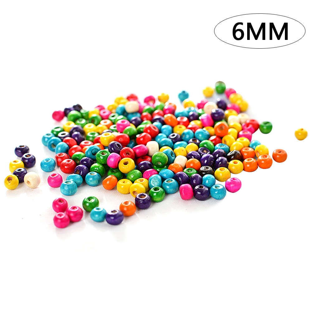 Set 200 hạt gỗ nhiều màu dùng làm trang sức/ vòng tay thủ công 6 mm/ 8 mm/ 10 mm