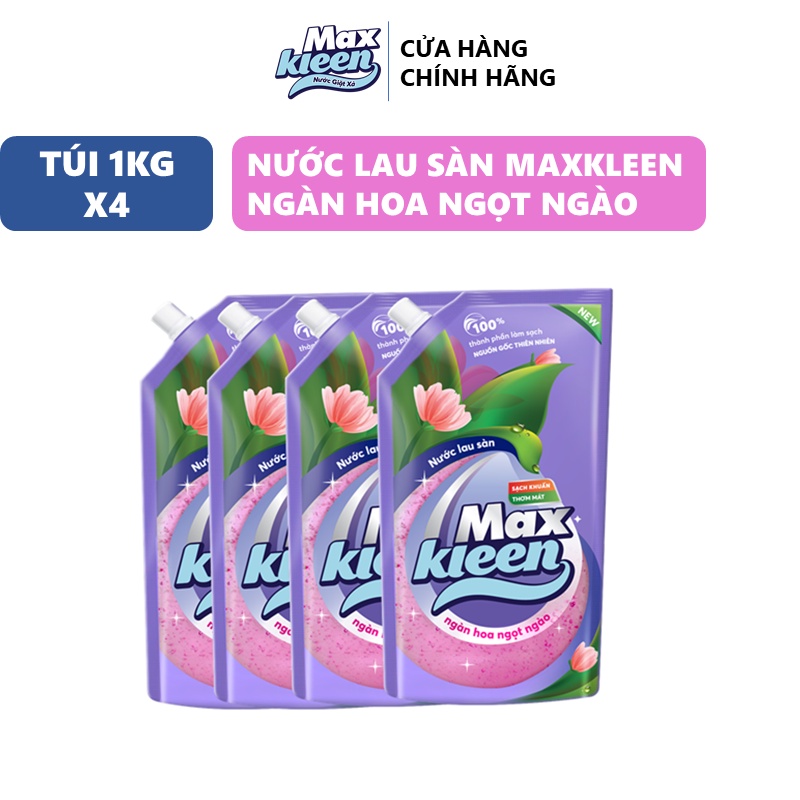 Combo 4 Túi Nước Lau Sàn Ngàn Hoa Ngọt Ngào MaxKleen (1Kg/túi)