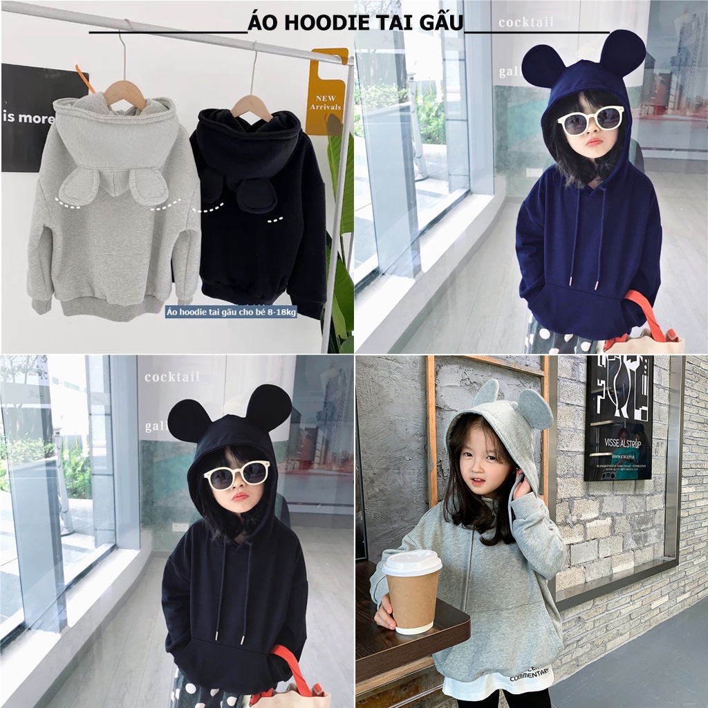 Áo khoác Nỉ Thu Đông Hoodie dày dặn Hình Thú Cho Bé Trai Bé Gái 8-18 kg