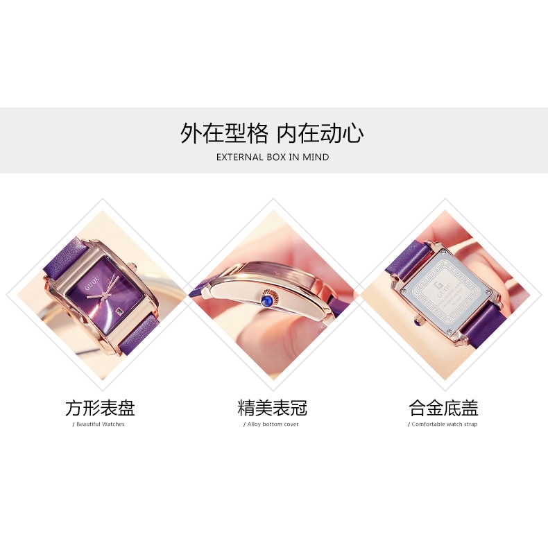 Đồng hồ Quartz Guou thiết kế đơn giản mặt vuông thời trang xinh xắn cho nữ