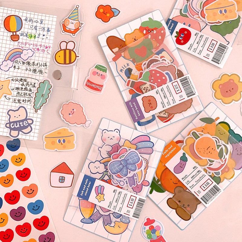 Sticker Gói Set 20 Miếng Hình Theo Chủ Đề Gấu Thỏ Kcal Trái Cây Vui Tươi | ST065