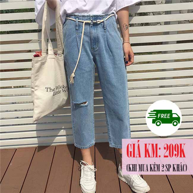 [Size S] Quần jeans nữ Baggy rách Ulzzang Quảng Châu QDJ12 (Mom Jeans)