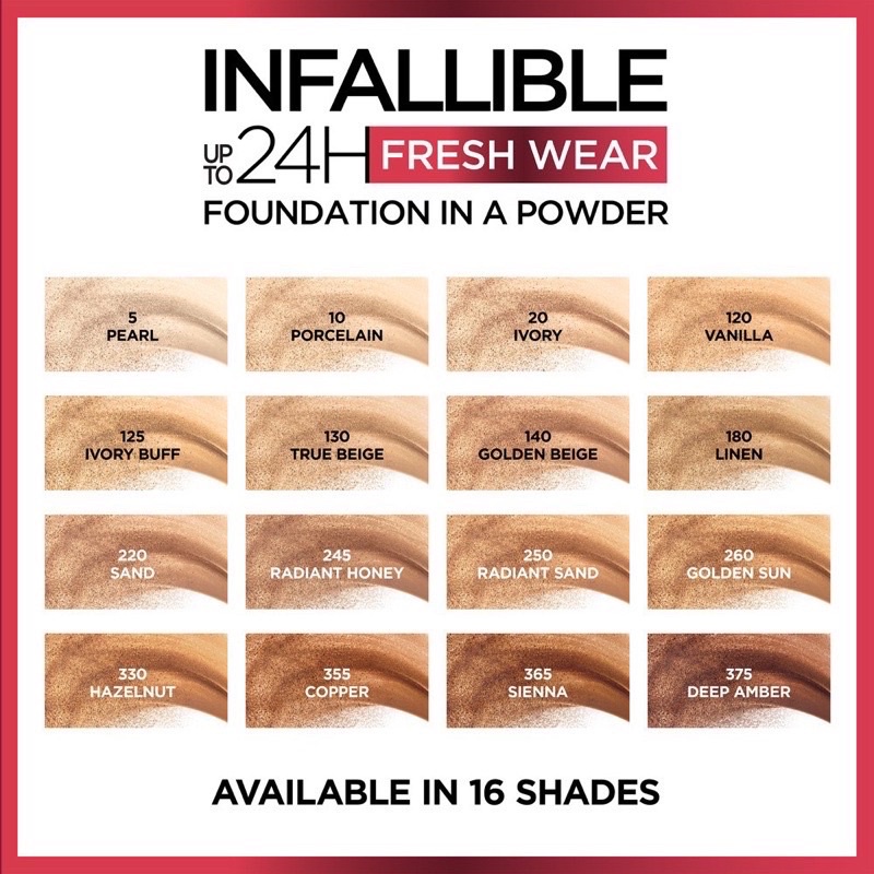 Phấn phủ kiềm dầu chống thấm nước Loreal Infallible 24H Fresh Wear