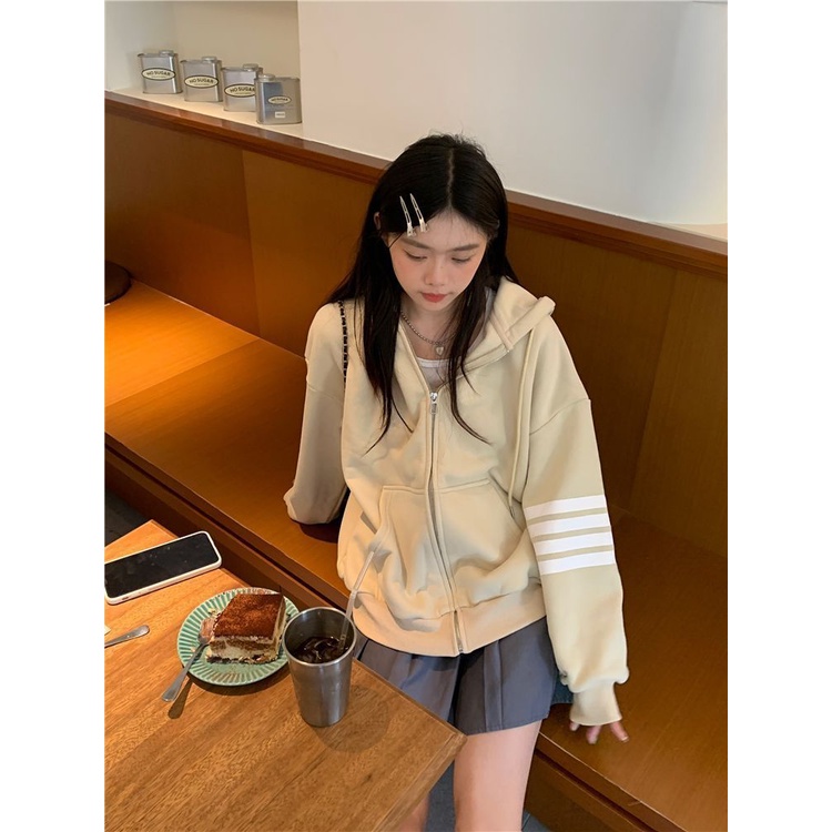 COZOK Retro Hong Kong flavor contrast color fashion all-match loose long-sleeved hooded sweater
