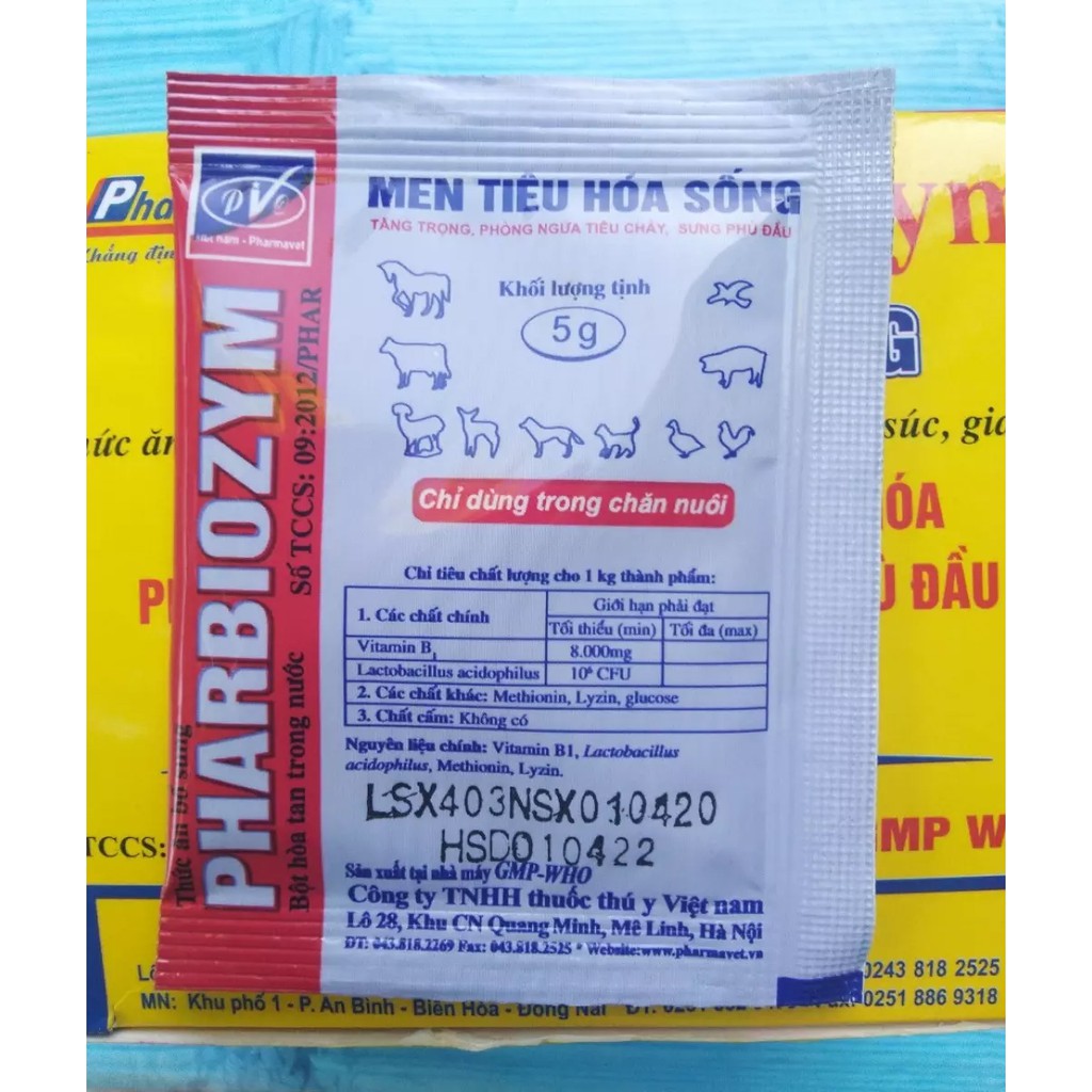 Hộp 25 gói Men hỗ trợ tiêu hóa Pharbiozym 5g cho chó mèo, phòng ngừa tiêu chảy