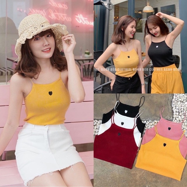 Áo croptop dây in trái tim