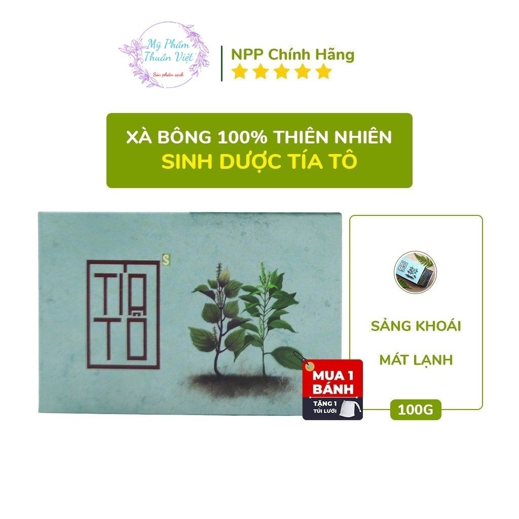 Xà Bông Tía Tô Sinh Dược 100 g- Tác Dụng Mát Da, Cho Da Mụn