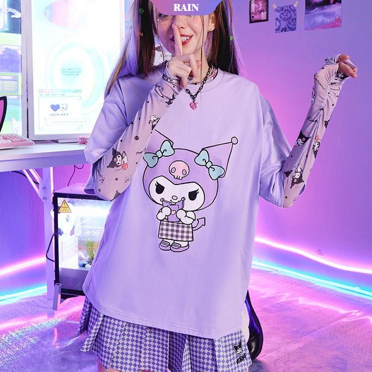 Áo Thun Tay Ngắn Dáng Rộng In Hoạt Hình Sanrio Kulomi My Melody Dễ Thương Thời Trang Xuân Hè Cho Nữ