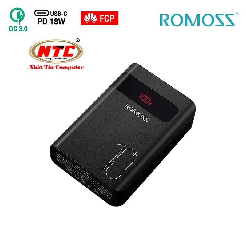 Pin sạc dự phòng Romoss Sense4 PS+ 10000mAh 2 cổng input/output, hỗ trợ QC3.0/PD18W/FCP - Hãng phân phối