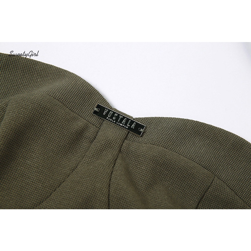 Set Áo Cổ Yếm Không Tay + Quần Dài Lưng Cao Màu Xanh Lá Trơn Thời Trang 2022 Cho Nữ