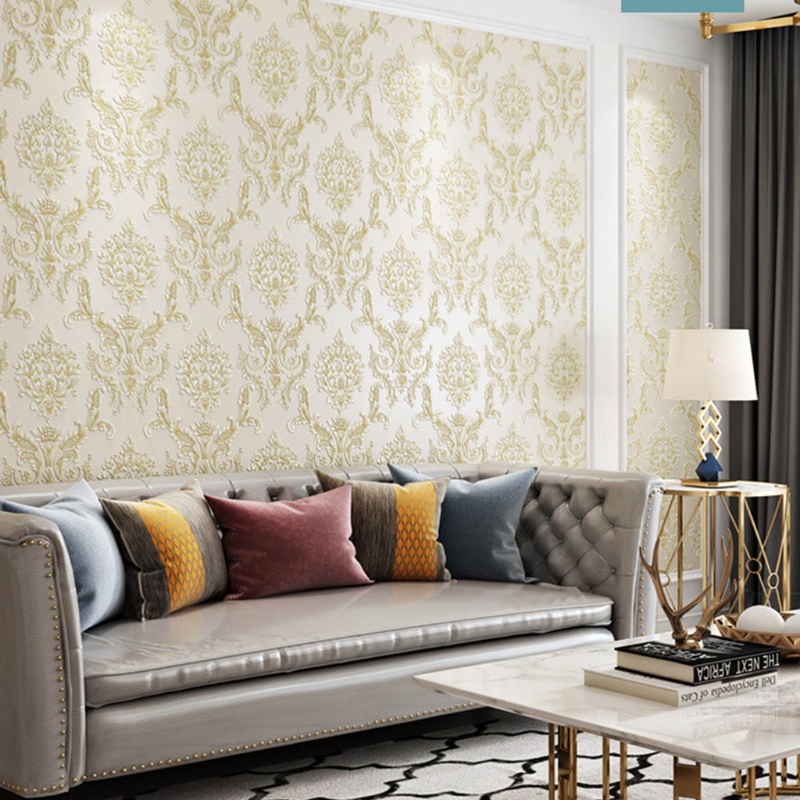 Giấy Dán Tường Họa Tiết Hoa Dập Nổi 3D Kiểu Châu Âu 1M