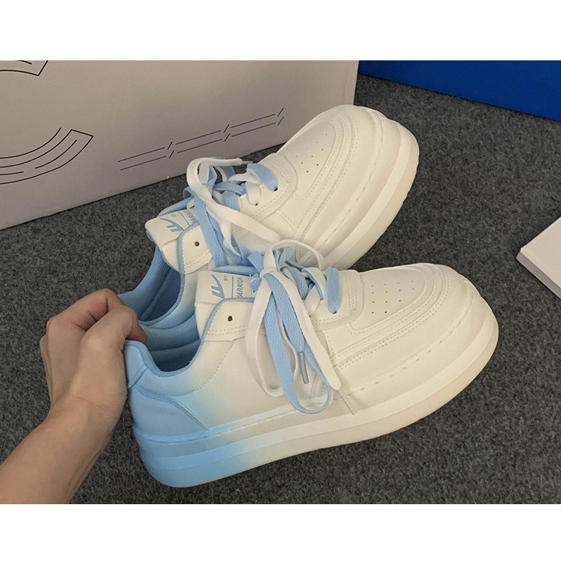 Giày nữ đế cao, giày sneaker gót sơn, sneaker dây kép