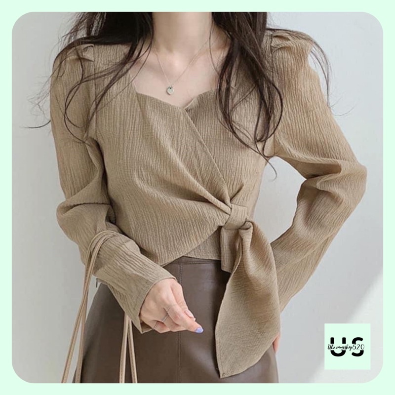 Áo buộc nơ mềm nhẹ 3 màu chéo thời trang tiểu thư kiểu Korea xu hướng kèm ảnh thật Ulzzangshop520