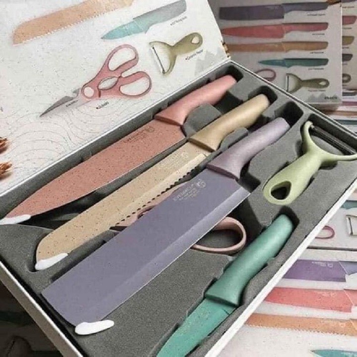 Bộ dao kéo 6 món lúa mạch có hộp đựng cao cấp