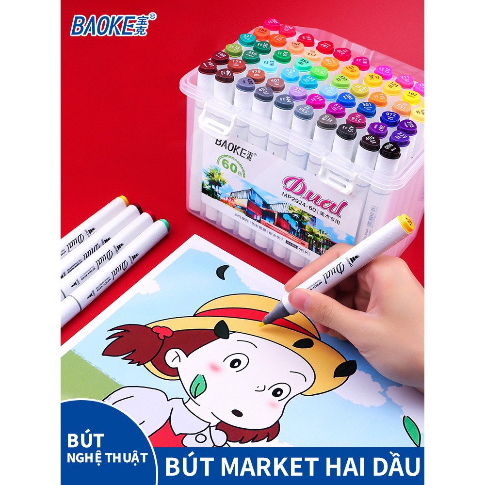 Mới Bút Marker Hai Đầu 60/ 80 Màu - BAOKE/MP2923