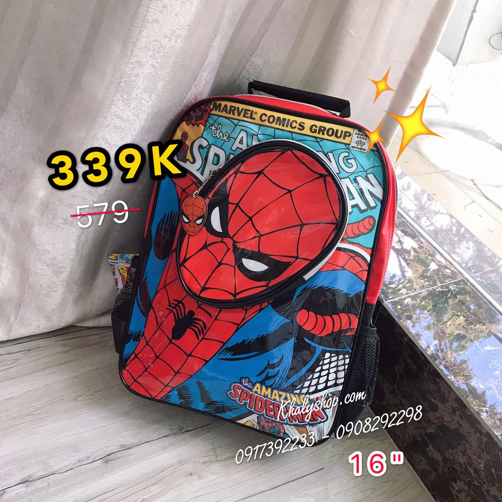 Balo, cặp táp 16&quot; 2 ngăn hình người nhện Spiderman nổi màu đen đỏ cho học sinh bé trai (Thái Lan) -  690SPNG5009382