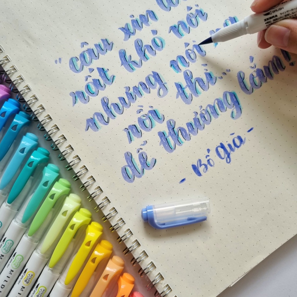 Bút Brush 2 đầu Zebra Mildliner viết calligraphy màu pastel bullet journal hàng chính hãng Nhật Bản