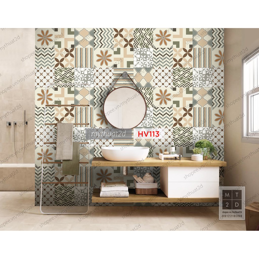 Sét 40 ô Decal gạch bông_WINTER GARDEN_kt 20x20/ô_HV113