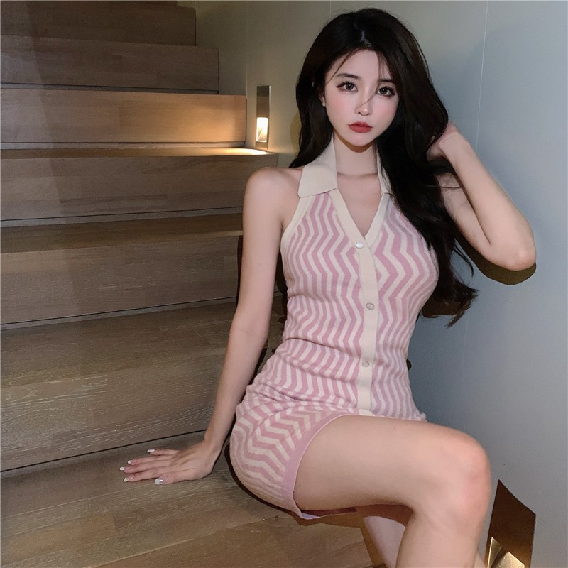 Đầm không tay Họa Tiết Sọc Phong Cách Hàn Quốc Quyến Rũ Với 3 Màu Lựa Chọn | BigBuy360 - bigbuy360.vn