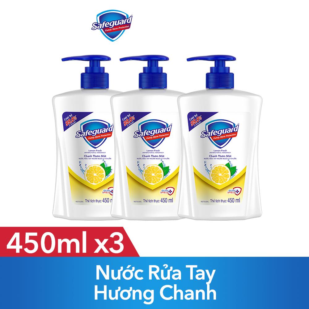 Combo 3 Chai Nước Rửa Tay Safeguard Hương Chanh Thơm Mát 450ml / Chai x3