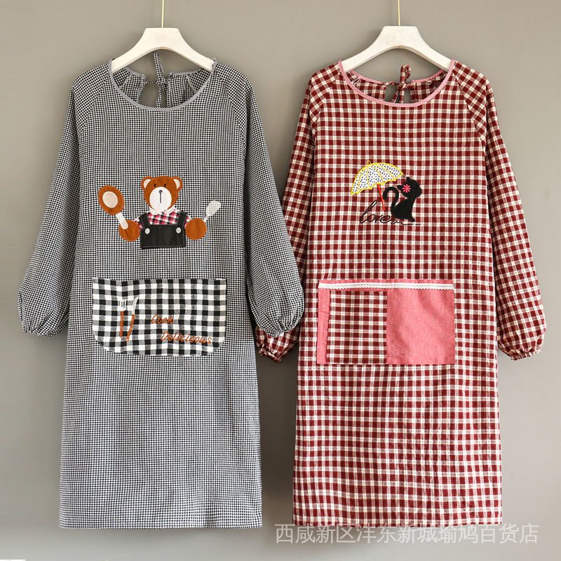 Tạp Dề Cotton Trơn Tay Dài Chống Bám Dầu Phong Cách Hàn Quốc Dễ Thương Thời Trang Cho Nữ