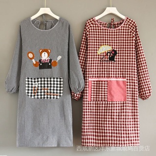 Tạp Dề Cotton Trơn Tay Dài Chống Bám Dầu Phong Cách Hàn Quốc Dễ Thương Thời Trang Cho Nữ