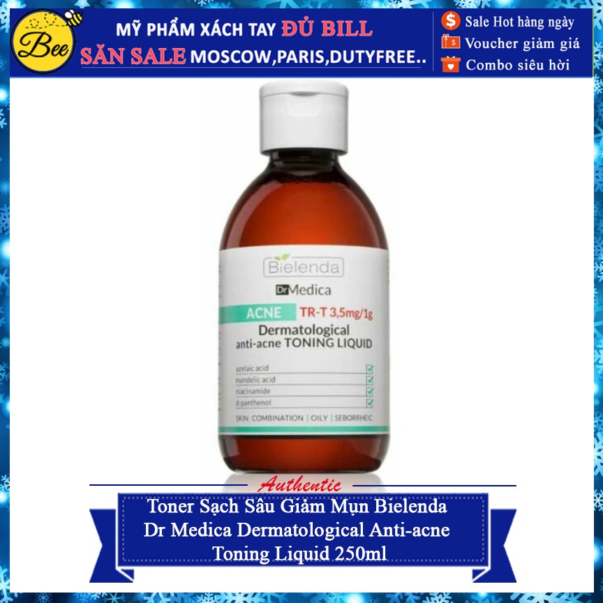 Toner Sạch Sâu Giảm Mụn Bielenda Dr Medica Dermatological Anti-acne Toning Liquid 250ml