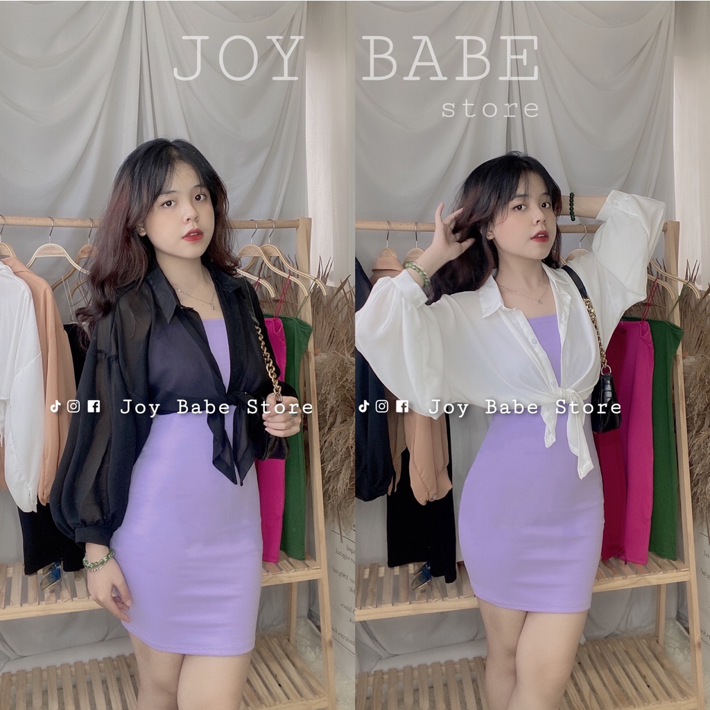 Đầm body nữ hai dây sexy JOY BABE 🌺 mix áo khoác sơ mi mong manh, thun ôm đẹp hack dáng, đầm thời trang sọc DAM 5
