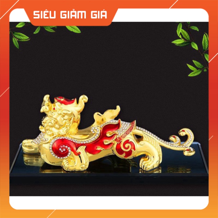 Tượng rồng vàng nhả ngọc có đế đựng nước hoa trang trí Taplo ô tô - tượng tỳ hưu đính đá tặng kèm thảm chống t
