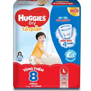 Tã quần Huggies Dry size L 68 miếng tặng 8miếng