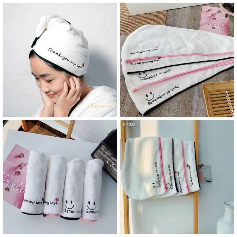 Khăn quấn tóc mũ tắm trùm đầu làm khô siêu nhanh,hiệu quả chất liệu sợi bông 100% cotton