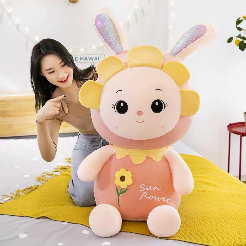 Thú Nhồi Bông Thỏ Hoa Mặt Trời Cute Pho Mai Que - Siêu Mềm Dễ Thương (Video Hình Ảnh Thật)
