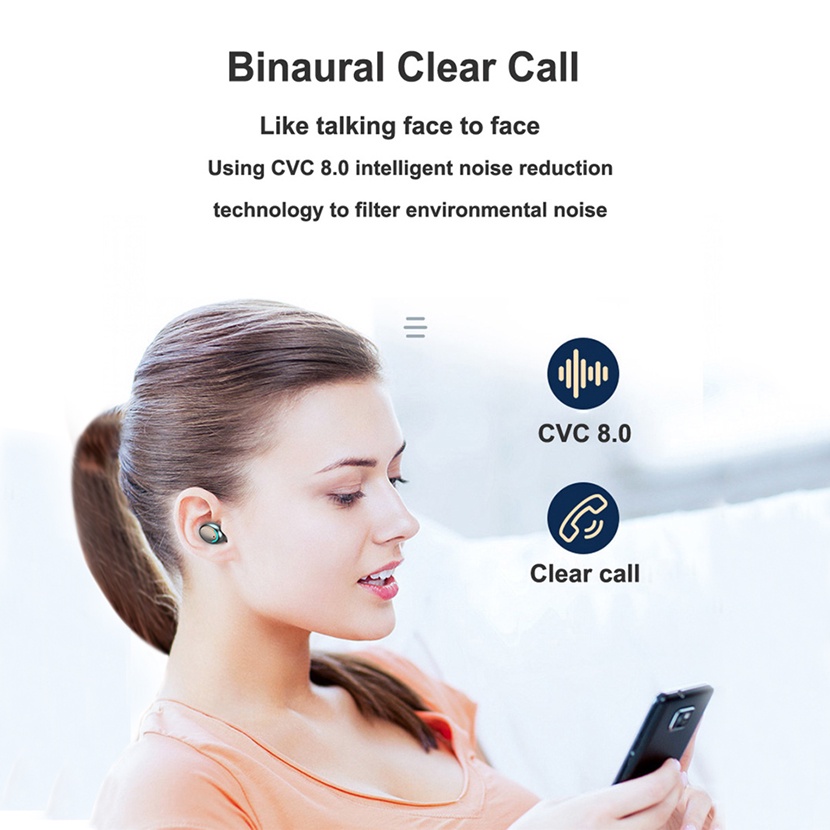 Tai nghe Bluetooth PHATTECH AMOI F9 TWS 5.0 không dây cảm ứng chống nước IPX5, chống ồn tích hợp sạc dự phòng 2500mAh.
