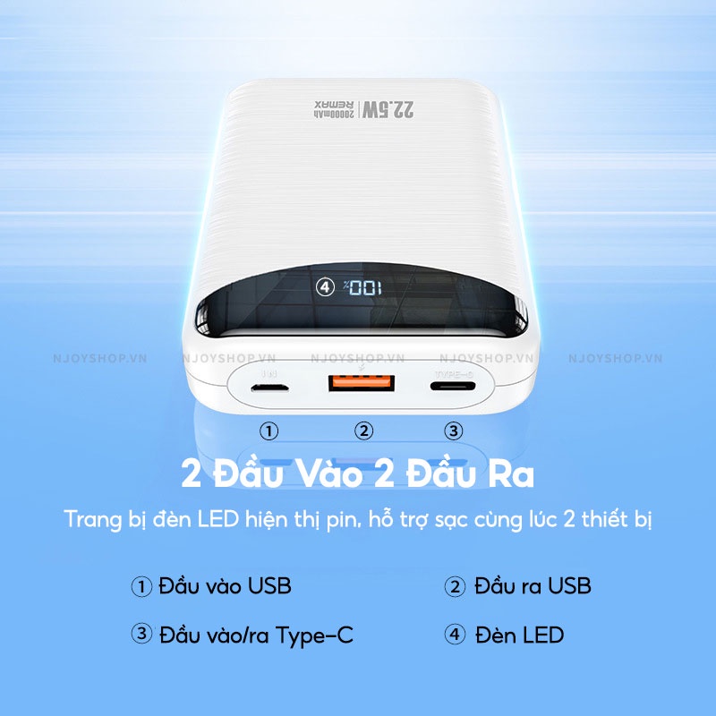 Sạc Dự Phòng Nhỏ Gọn Remax 20000mah Sạc Nhanh Lõi Polymer Cho Điện Thoại IP Samsung Huawei Xiaomi Njoyshop