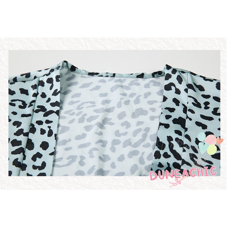 Đầm Ngủ Hai Dây Vải Satin Phối Ren Họa Tiết Da Báo Kèm Áo Choàng Cardigan Dành Cho Nữ