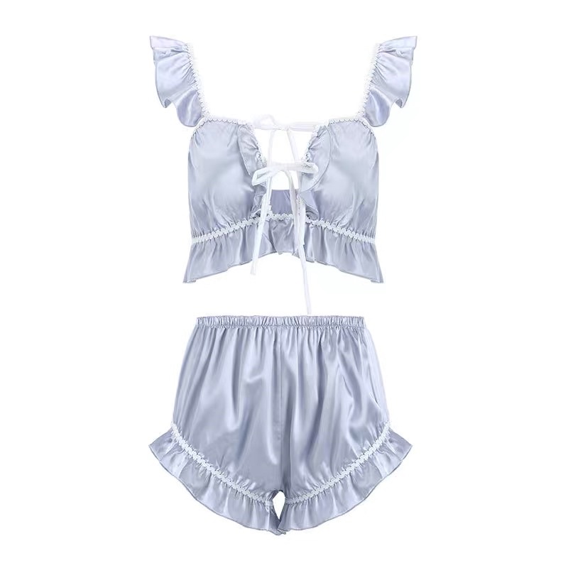 LL2436 Set Đồ Ngủ Kawaii~ Xanh Satin Đáng Yêu