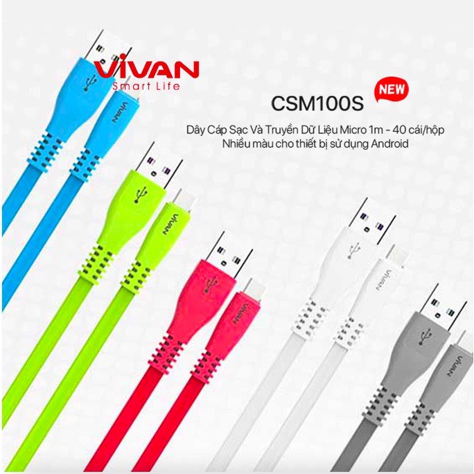 Cáp Sạc Truyền Dữ Liệu Micro USB VIVAN CSM100S 1m 100CM - BẢO HÀNH 1 ĐỔI 1
