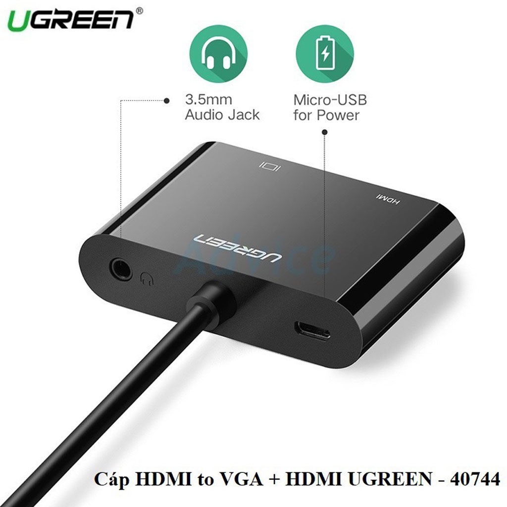 Cáp Chia HDMI to VGA &amp; HDMI chính hãng Ugreen 40744 cao cấp