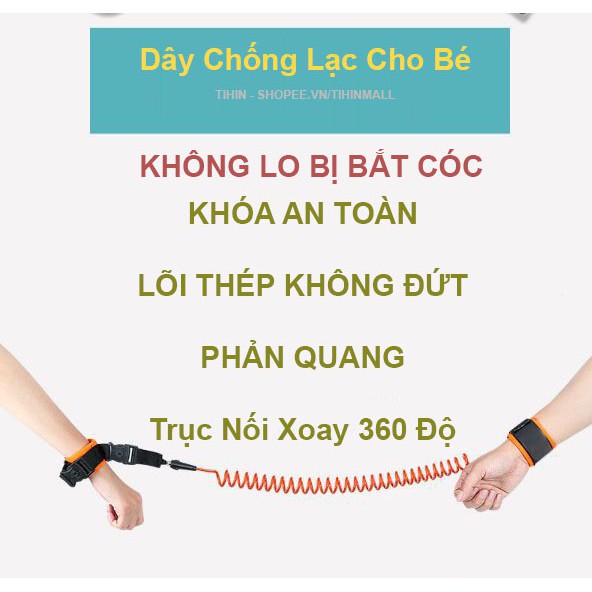 Dây đai chống lạc, dây dắt trẻ lò xo an toàn cho bé Lõi thép cao cấp, phản quảng, có khóa an toàn