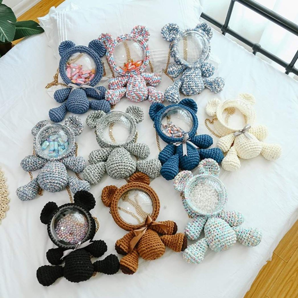 HÀNG CÓ SẴN - SET FULL NGUYÊN LIỆU ĐAN TÚI GẤU LEN SIÊU HOT Nhiều Mẫu Dễ Thương