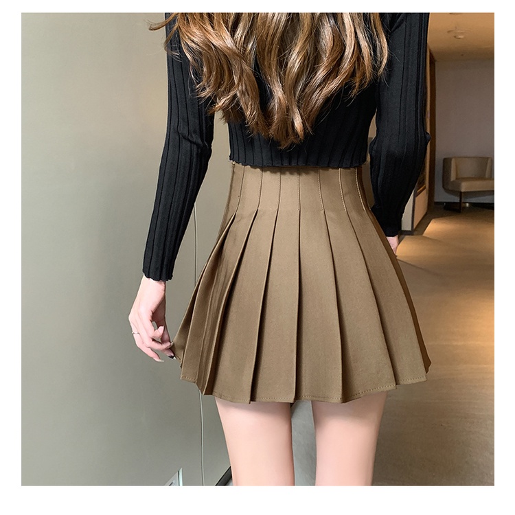 SUXI Chân Váy Màu Trơn Dáng Chữ A Thiết Kế Lưng Cao Xếp Ly Độc Đáo Thời Trang Mùa Thu Dành Cho Nữ