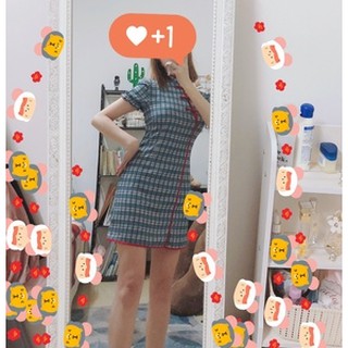 Sườn xám cách tân caro mới (ảnh thật)