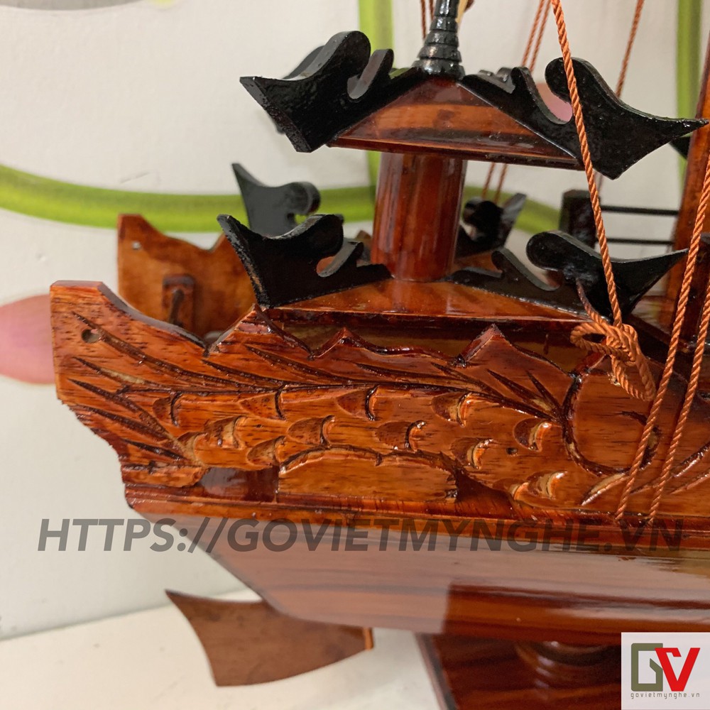 Mô hình thuyền gỗ trang trí thuận buồm xuôi gió - Mô hình Tàu gỗ Hạ Long Rồng cổ - Dài 40cm - Gỗ Tràm Tự Nhiên