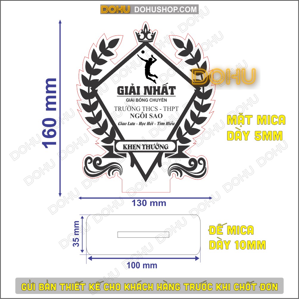 Cúp Kỷ Niệm Chương, Quà Tặng Lưu Niệm  Bằng Nhựa Mica Trong Suốt