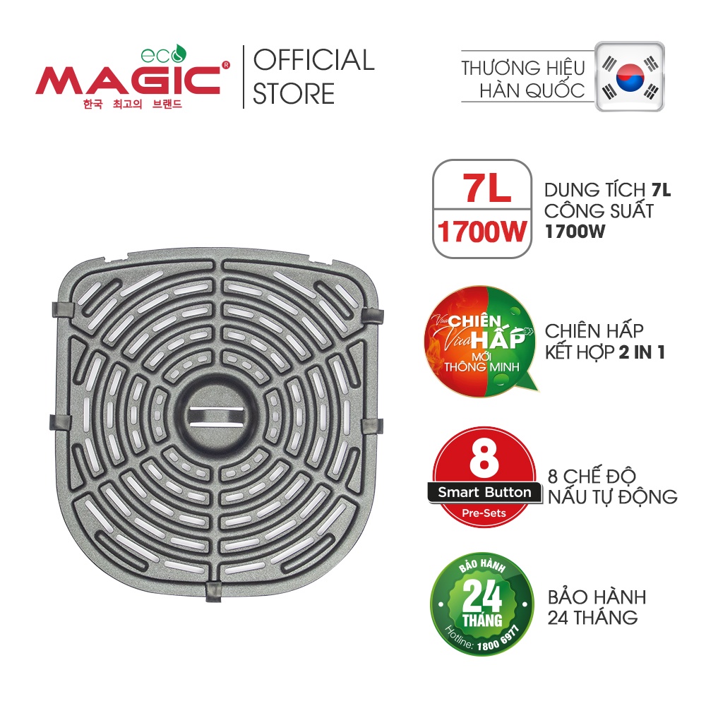 Nồi chiên không dầu kết hợp hấp Magic Eco S07 PRO 7L cho gia đình 8-10 người,8 món ăn cài đặt sẵn,giảm ồn,BH chính hãng